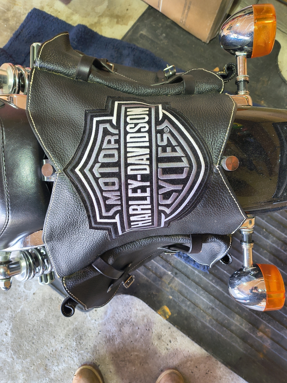 Harley-Davidson Motorcycle Black Leather Duffel Saddle Bag  w/ Embroidered Logo - Picture 5 of 8